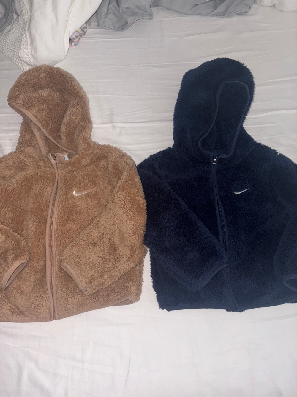 Nike Kids Sherpa Hooded Zip Jackets in Brown and Navy